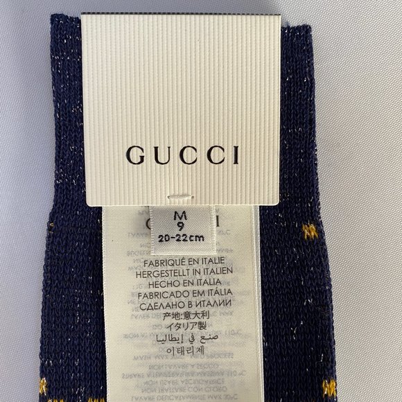 Gucci GG Socks in Blue and Gold Lamé - Picture 2 of 11